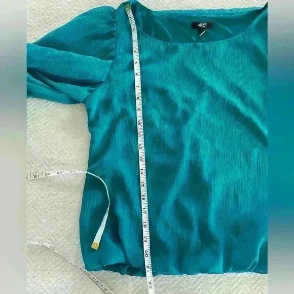 Alfani Women's Round Neck Elastic Bottom Long Sleeve Blouse Teal Size 14 Petite - Picture 5 of 6